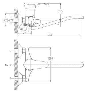 Смеситель для ванны Haiba HB2201-1 хром матовый